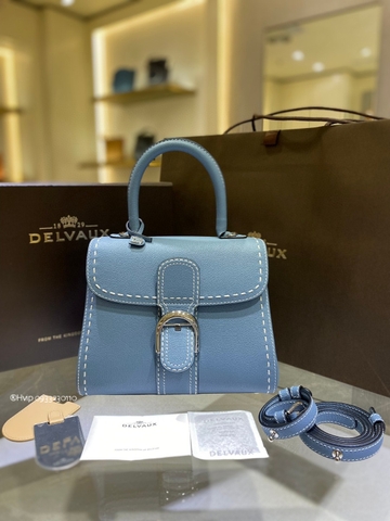 Delvaux Brillant PM Surpiqué 그레인 송아지 가죽 클라우드 블루