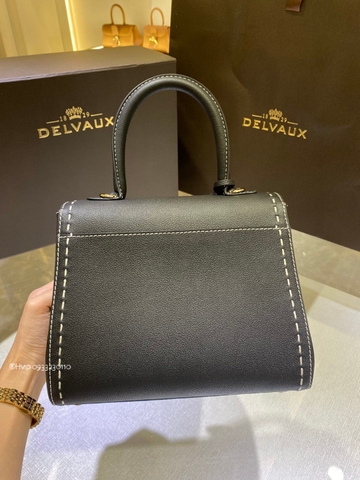 Delvaux Brillant PM Surpiqué 그레인 송아지 가죽 블랙