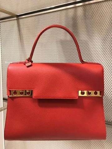 크리스피 카프 소재의 Delvaux Tempête MM AA0611AMF 레드 GHW