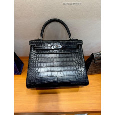 에르메스 켈리 25cm 느와르 매트 악어가죽 PHW