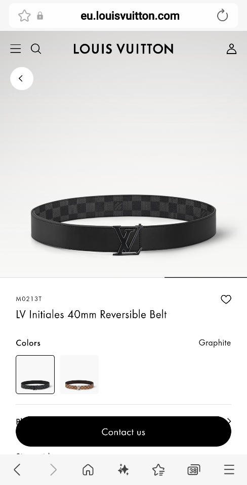 루이비통 M0213T LV 이니셜 40mm 리버서블 벨트 그래파이트