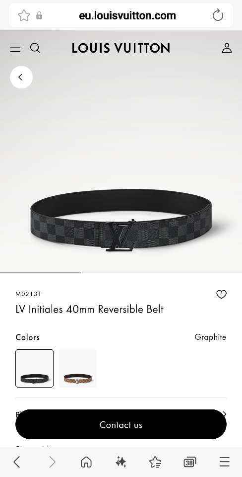 루이비통 M0213T LV 이니셜 40mm 리버서블 벨트 그래파이트